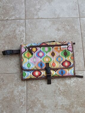 Jonathan Adler Colorful Geometric Pattern Baby Bag with Brown Trim